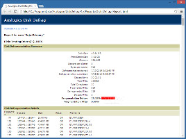 Showing a report example in Auslogics Disk Defrag